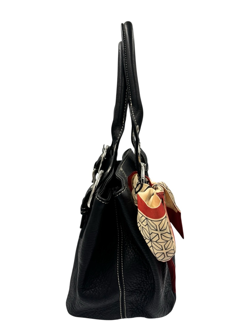 Tignanello Black Pebbled Leather Tote with purse scarf - Picture 4 of 6